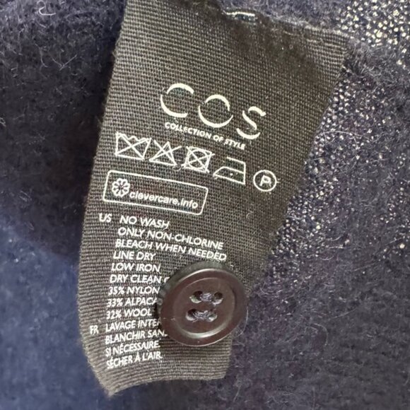 COS Alpaca Wool Back Pleat Cardigan Sweater Knit Button Cozy Minimalist Navy S - Picture 10 of 15